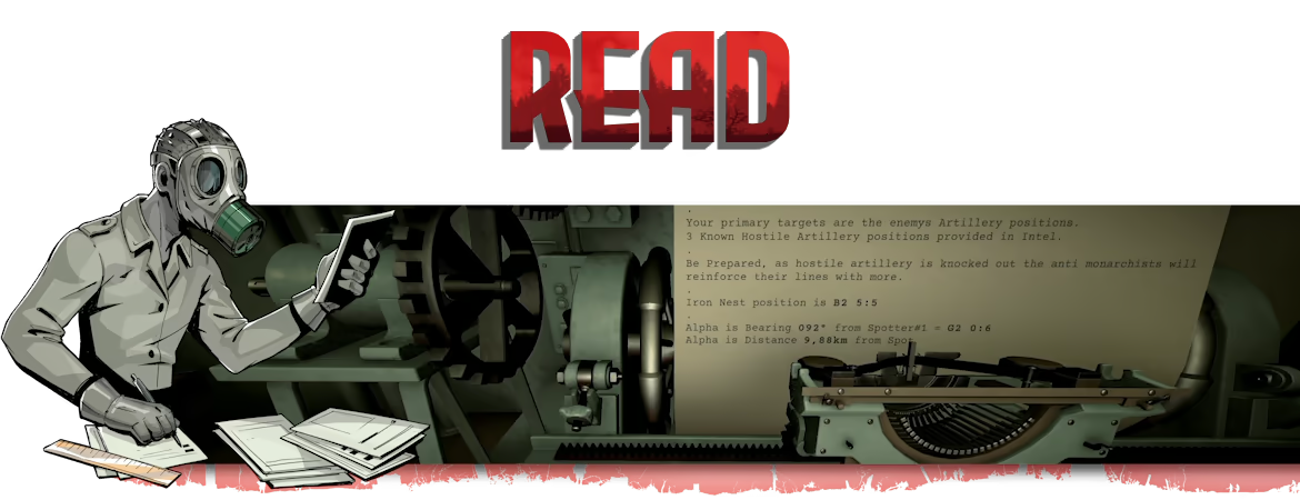 Official IRON NEST store composite showing an operator reading a High Command sheet at a typewriter